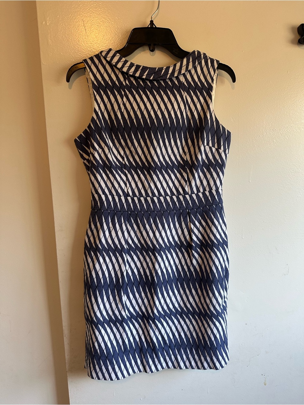 Boden Navy & White Sleeveless Patterned Sheath Dress